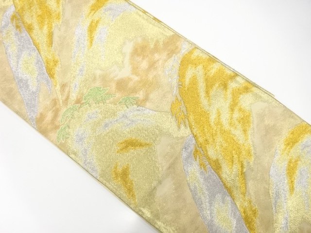 JAPANESE KIMONO / ANTIQUE MOUNTAIN-ROW PATTERN WOVEN FUKURO OBI (MATER